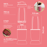 GOURMETmaxx Nutrition Mixer - 4-tlg. mit 700 ml Becher, 6-fach Edelstahlklingen, To-go-Deckel und 22.000 U/min Motorleistung.