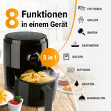 GOURMETmaxx Digitale Heißluft-Fritteuse 1400 W schwarz mit 8 Funktionen wie Frittieren, Grillen, Backen und Warmhalten.