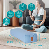 #DoYourYoga Yoga-Bolster Paravati 67x22x13 cm hellblau, gefüllt mit atmungsaktivem, waschbarem Bio-Dinkelspelz, anpassbar und pflegeleicht.