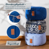 #DoYourYoga Yoga-Kissen Vishnu rund Navyblau mit Bio-Dinkelspelz, waschbarer Bezug, Kordelverschluss und praktischer Trageschlaufe.