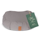 #DoYourYoga Yoga-Kissen Ganesh in Grau, gefüllt mit Bio-Dinkelspelz, Halbmond 45 x 30 x 14 cm, abnehmbarer Baumwollbezug.