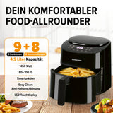 GOURMETmaxx Heißluft-Fritteuse Digital 4,5l, 1400W, schwarz mit Touchdisplay, Timer, 9 Funktionen und 8 Programmen für fettarme Zubereitung.