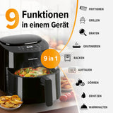 GOURMETmaxx Heißluft-Fritteuse Digital 4,5l schwarz mit 9 Funktionen wie Frittieren, Grillen, Backen, Auftauen und Warmhalten.