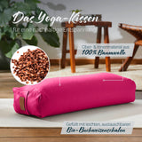 #DoYourYoga Yoga-Bolster Paravati in Pink, gefüllt mit Bio-Buchweizenschalen, Bezug aus 100% Baumwolle, 67 x 22 x 13 cm.