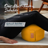 #DoYourYoga Yoga-Kissen Vishnu rund 30x30x15 cm, gefüllt mit Bio-Buchweizenschalen, currygelb, ideal für Yoga, Pilates und Meditation.