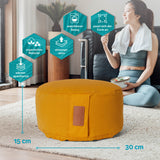 #DoYourYoga Yoga-Kissen Vishnu, rund 30x30x15 cm, Currygelb, mit Bio-Buchweizenschalen, waschbarer Bezug, atmungsaktiv, anpassbar