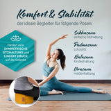 #DoYourYoga Yoga-Kissen Vishnu rund 30x30x15 cm, gefüllt mit Bio-Buchweizenschalen, Currygelb, unterstützt Sitzhaltungen und Yoga-Posen.