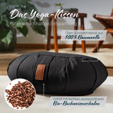 #DoYourYoga Yoga-Kissen Ganesh gefüllt mit Bio-Buchweizenschalen, Halbmondform, 45x30x14 cm, Schwarz, 100% Baumwolle
