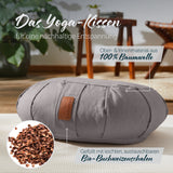 #DoYourYoga Yoga-Kissen Ganesh Halbmond Grau aus 100% Baumwolle, gefüllt mit nachhaltigen Bio-Dinkelspelz für Meditation und Entspannung.