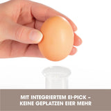GOURMETmaxx Eierkocher für 1 Ei aus Edelstahl/schwarz mit integriertem Ei-Pick für platzsichere Zubereitung eines Frühstückseis.