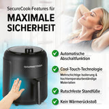 GOURMETmaxx Heißluftfritteuse, 2,3 l mit 9 Funktionen, 1000 W, automatischer Abschaltung und Cool-Touch-Technologie für maximale Sicherheit.