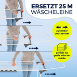 EASYmaxx Falt-Wäscheständer 2500 mit 25m Trockenlänge, ausziehbar 200-260cm, ideal für große Wäschestücke und platzsparend klappbar.