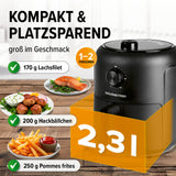 GOURMETmaxx Heißluftfritteuse mit 2,3 l & 1000 Watt, kompakt, platzsparend, ideal für 1-2 Personen mit Timer und 8 Funktionen.