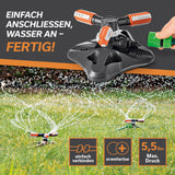 EASYmaxx 360°-Gartensprinkler - 2er-Set mit 3 rotierenden Armen, einstellbarer Sprührichtung und 2 m Schlauch fürs Bewässern bis 150 m².