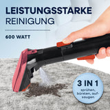 CLEANmaxx Polster- & Teppichreiniger Pro Power 3in1 mit 600 Watt reinigt Teppiche durch Sprühen, Bürsten und Saugen gründlich.