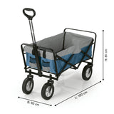 EASYmaxx Bollerwagen faltbar blau/grau mit Stahlrohrrahmen, 360° drehbaren Rädern und ausziehbarem Teleskopgriff, tragbar bis 80 kg.