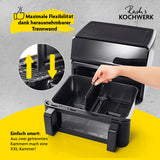 GOURMETmaxx Heißluft-Fritteuse Vario-Doppelkammer 9l mit herausnehmbarer Trennwand für flexible Zubereitung in zwei Kammern.