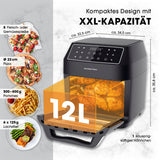 GOURMETmaxx Heißluft-Ofen Digital 12l Schwarz mit XXL-Kapazität, 12 Liter Fassungsvermögen, multifunktional für knuspriges Hähnchen.