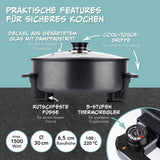 GOURMETmaxx elektrische Partypfanne Ø 30 cm mit Thermostat, Glasdeckel, Cool-Touch-Griffen und rutschfesten Füßen für sicheres Kochen.