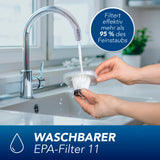 CLEANmaxx Akku-Handstaubsauger mit waschbarem EPA-Filter 11, kabellos, beutellos und mit LED-Licht für effektive Feinstaubfilterung.
