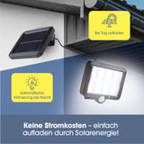 EASYmaxx Solar-Strahler mit Bewegungsmelder - schwarz mit separatem Solarpanel, 300 Lumen, Dämmerungssensor und automatischer Nachtaktivierung.