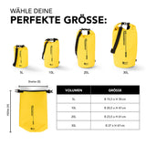 Where Tomorrow Dry Bag 20L - Style 02 - Gelb, wasserdichter, robuster Outdoor-Rucksack mit verstellbarem Schultergurt und Rolltop-Verschluss.