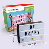 EASYmaxx LED-Leuchtkasten A5 mit 173 Buchstaben & 150 Emojis, individuell beleuchtbar, für kreative Textbotschaften, ca. 21x14,5 cm.