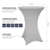 LUMALAND Stehtischhusse Ø 70-75 cm Silbergrau, schmutzabweisend, waschbar, schnelltrocknend, für Stehtische bei Events und Catering, 2er-Set.