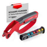 EASYmaxx Klingenschärfer und Schärfeinsätze für Messer, Werkzeug und Gartengeräte mit sechs wechselbaren Einsätzen.