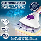 CLEANmaxx Milbensauger Vibration entfernt 99,9 % Milben mit 10 kPa Saugkraft und 5000 Vibrationen ohne Matratze zu beschädigen.