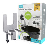 topfi® Topfdeckelhalter für Töpfe & Pfannen aus Edelstahl mit rutschfesten Silikonfüßen für saubere Arbeitsflächen und praktischen Überkochschutz