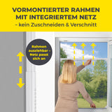 EASYmaxx Insect Protect Teleskop-Insektenschutzgitter mit Netz – vorgefertigter weißer Rahmen, ausziehbar, kein Zuschneiden nötig.