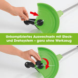 EASYmaxx Akku-Rasentrimmer - Grün mit einfachem Steck- und Drehsystem zum Auswechseln ohne Werkzeug für Trimmfäden und Kabelbinder.