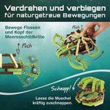 CBionic Baustein-Set Schildkröte grün/braun zeigt biegsame Bausteine für naturgetreue Bewegungen der Meeresschildkröte.