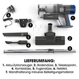 CLEANmaxx Kabelloser Hand- und Bodenstaubsauger mit Zyklontechnologie und umfangreichem Zubehör im Anthrazit/Blau Design.
