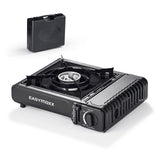 EASYmaxx Gaskocher tragbar 2500W in Schwarz mit stabilem Metallgehäuse und Piezozündung für Camping und Notfälle.