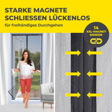 EASYmaxx Insect Protect Insektenschutzvorhang mit eingenähten 14 XXL-Magnetbändern, 100x210 cm, schwarz, schließt lückenlos beim Durchgehen.