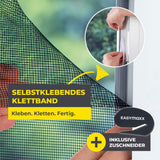 EASYmaxx Moskitonetz für Fenster mit selbstklebendem Klettband, einfach zu montieren und inklusive Zuschneider für perfekten Schutz.