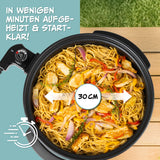 GOURMETmaxx elektrische Partypfanne Ø 30 cm mit Thermostat und Glasdeckel, ideal für Pasta und vielseitiges Kochen.