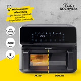 GOURMETmaxx Heißluft-Fritteuse Vario-Doppelkammer 9l mit digitalem Display, Innenraumbeleuchtung und 8 One-Touch-Programmen.