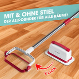 CLEANmaxx Akku-Scheuerbürste weiß/rot mit abnehmbarem Stiel für kabelloses Reinigen verschiedener Böden und Oberflächen.