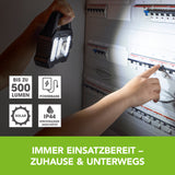 EASYmaxx Solar-Arbeitsleuchte mobil - Schwarz mit bis zu 500 Lumen, Solar- und Powerbank-Funktion, ideal für zuhause und unterwegs.