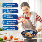 BRATmaxx Koch- & Bratset mit 3 Töpfen und 1 Pfanne, Aluminium, antihaftbeschichtet, ideal für fettarmes Kochen und platzsparend.
