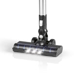 CLEAN Edition Akku-Zyklon-Staubsauger schwarz/silber mit LED-Bodendüse und elektrisch rotierenden Borsten für effektive Reinigung.