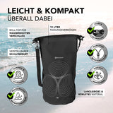 #DoYourOutdoor Dry Bag 10L - Schwarz, wasserdichter Rucksack mit UV-Schutz, verstellbarem Schultergurt und robustem Rolltop-Verschluss.
