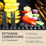 KitchBo Silikon-Backmatte Starter Set 8-tlg. schwarz mit Spießen und Steinen für fettarmes Garen auf 3 Ebenen im Backofen.