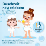 fredis Kinderdusche Meerjungfrau mit flexiblem Duschsystem, spielerisch und höhenverstellbar für stressfreies Duschen von Kindern.