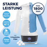 CLEANmaxx Hemdenbügler PRO STEAM mit 1800 Watt, 5 Gewichts-Clips, Touchdisplay und Timer für automatisches Trocknen und Bügeln.