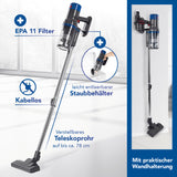CLEANmaxx Hand- und Bodenstaubsauger kabellos mit 12 kPa, 0,8-L-Staubbehälter, verstellbarem Teleskoprohr und Wandhalterung.