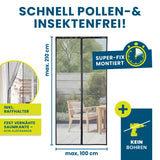 HOBERG Insekten- & Pollenschutzvorhang mit XXL-Magnetbändern, 100 x 210 cm, schnell montiert, kein Bohren, robust und pollenfrei.
